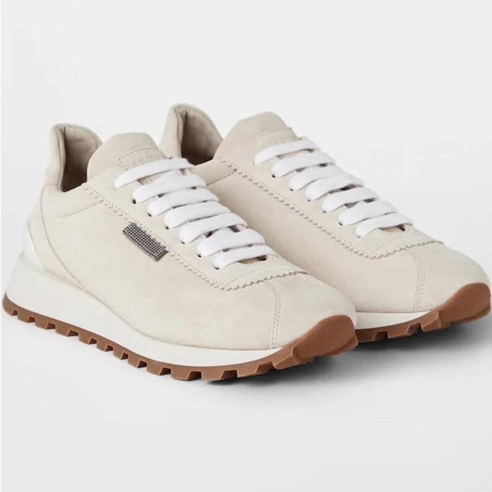 Brunello Cucinelli Suede Runners with Shiny Tab